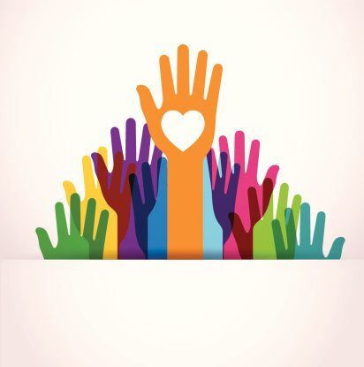 Group of multicolored hands with a heart