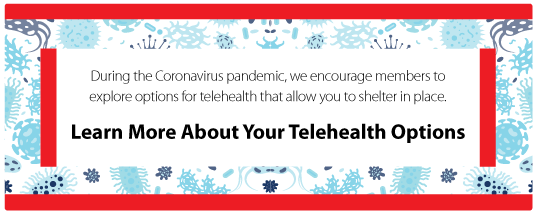 During the Coronavirus pandemic, we encourage members to explore options for telehealth that allow you to shelter in place. Learn more about your telehealth options.