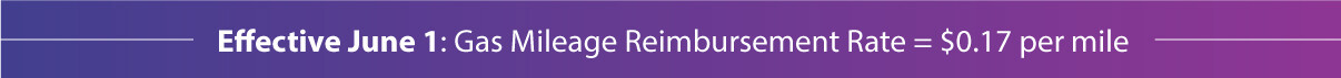 Effective June 1: Gas Mileage Reimbursement Rate = $0.17 per mile
