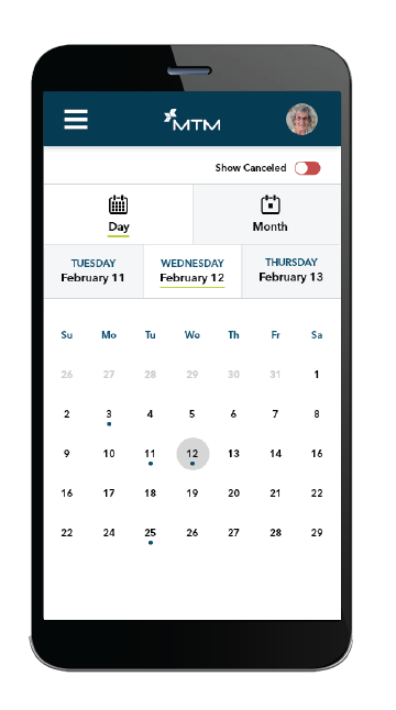 Calendar month mobile screen