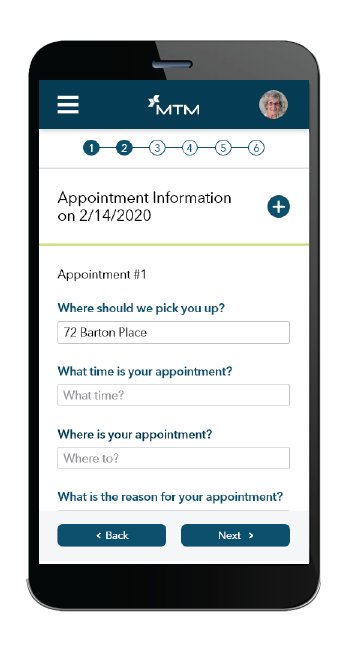 Request a ride mobile screen