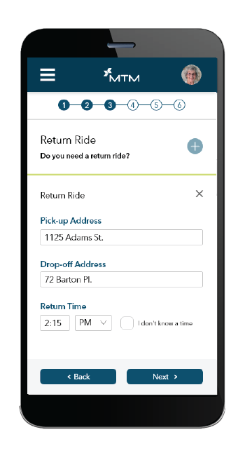 Return ride mobile screen