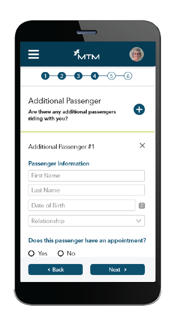 Request a ride mobile screen