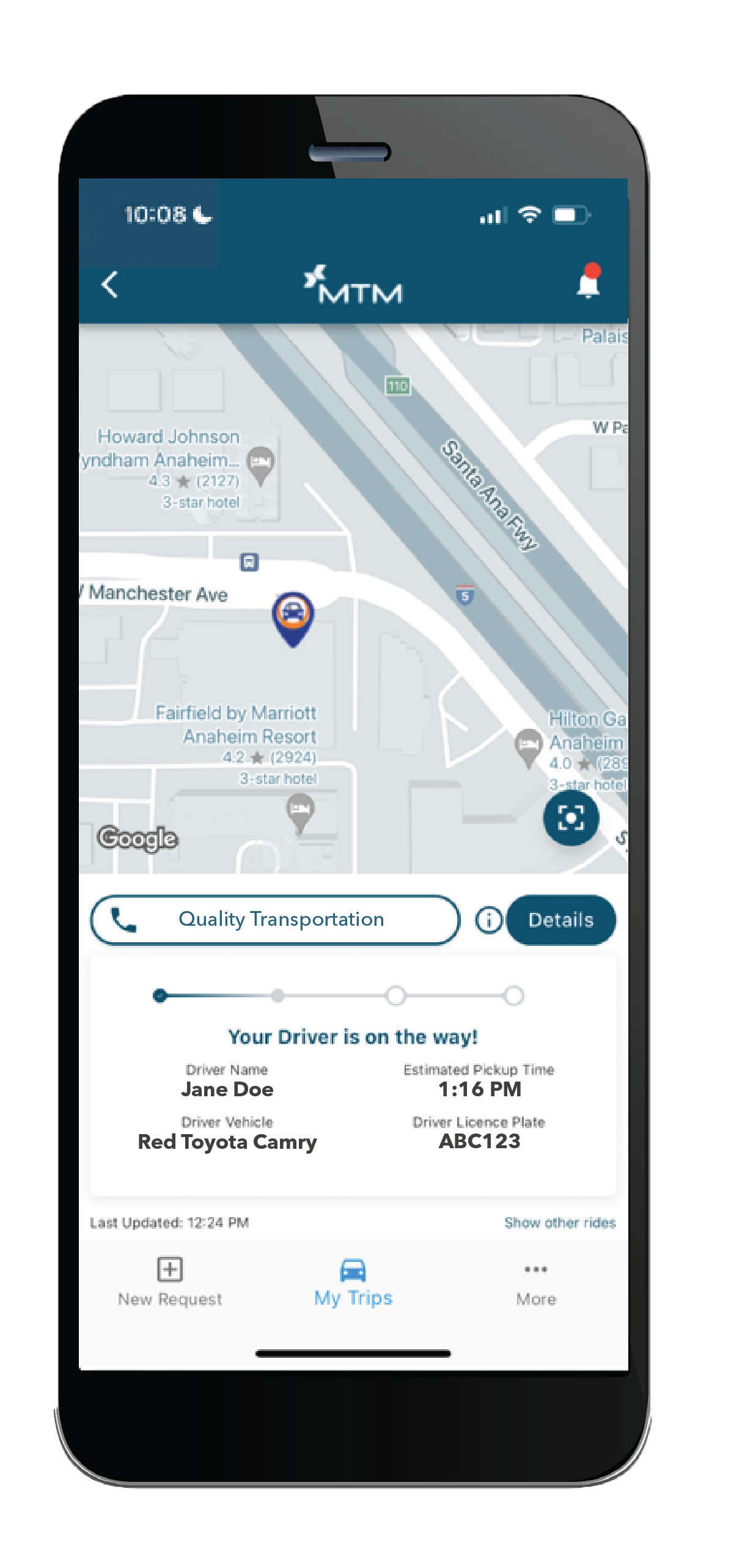 Track your ride mobile screen