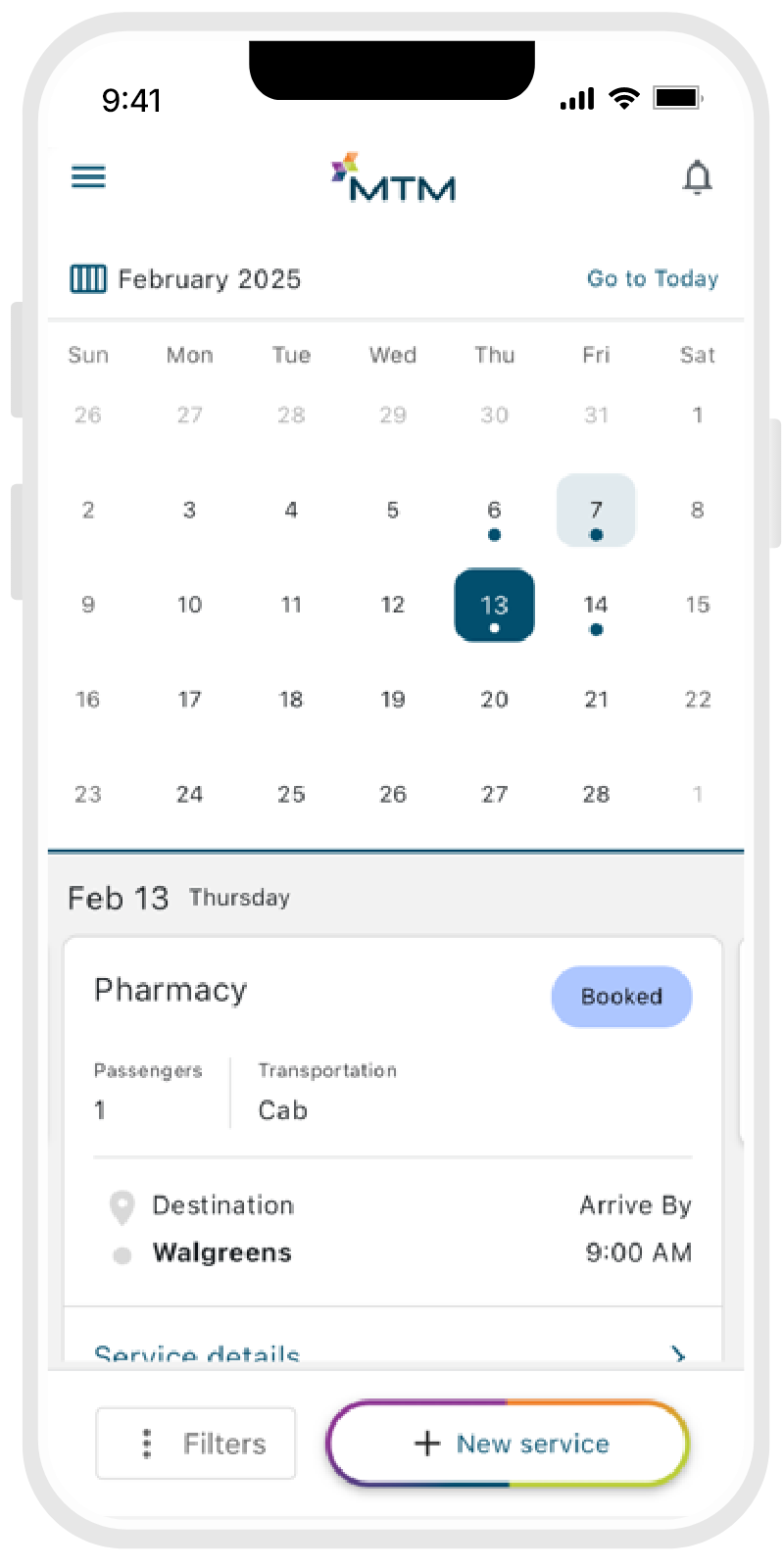 Calendar month phone screen