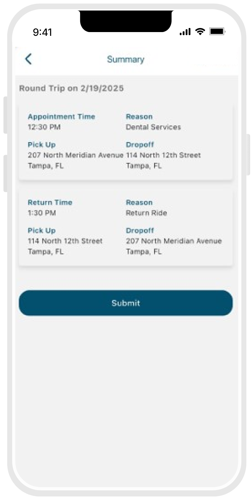 Confirm ride phone screen