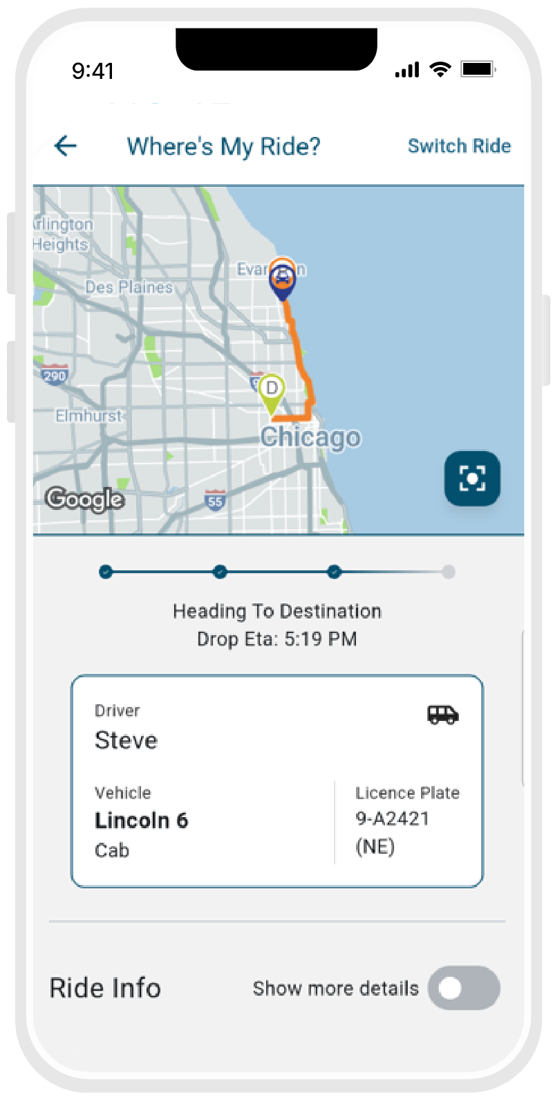 Track your ride phone screen