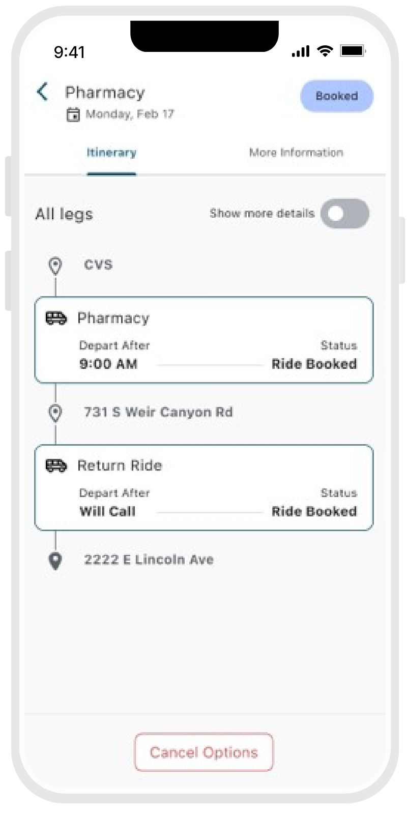 Ride cancellation phone screen