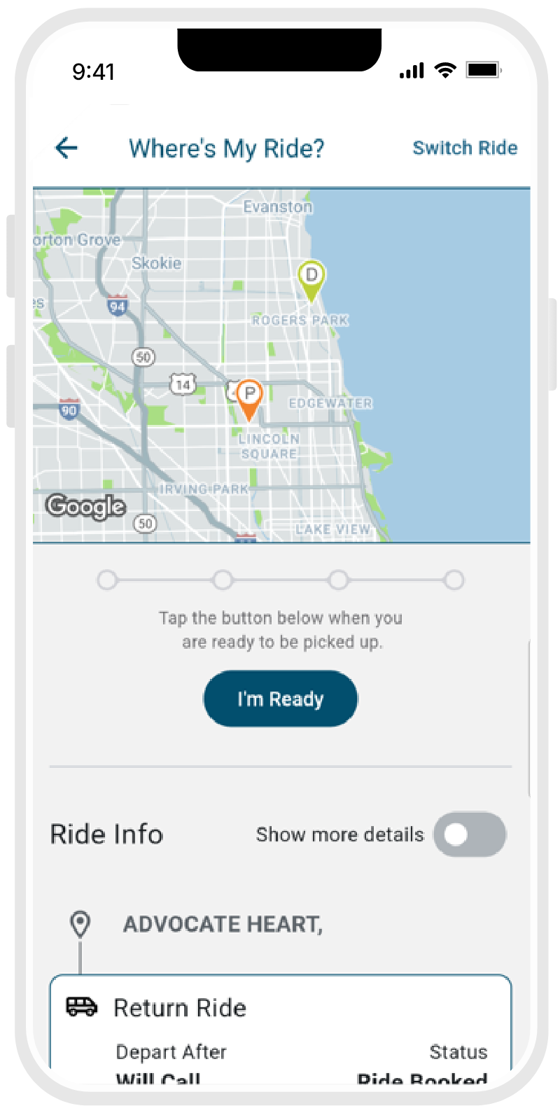 Return ride phone screen